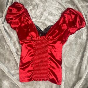 Vintage Arden B Satin Puff Sleeve Lace Blouse